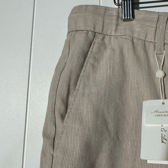 Porter & Ash Men’s Linen Blend Drawstring Shorts Size Large Tan White Stripe NWT - Picture 4 of 12